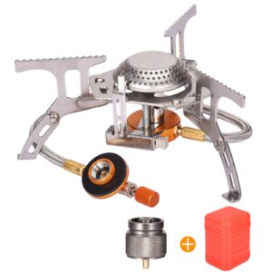 sagafly portable camping gas stove with 1lb propane tank adapter, foldable camp stove backpacking stove with piezo ignition for outdoor hiking cooking burner