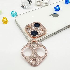 gsrypc 2 pack glitter camera lens cover protector compatible with iphone 13 /iphone 13 mini metal bling diamond camera lens cover sticker protector (rose gold)