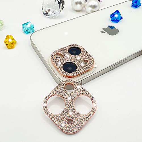 GSRYPC 2 Pack Glitter Camera Lens Cover Protector Compatible with iPhone 13 /iPhone 13 Mini Metal Bling Diamond Camera Lens Cover Sticker Protector (Rose Gold)