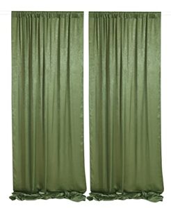 sherway 2 panels 4.8 feet x 10 feet olive green thick satin wedding backdrop drapes, non-transparent window curtains for party ceremony stage decoration