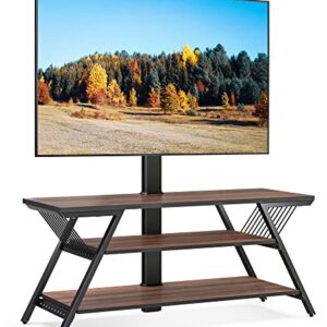 FITUEYES Wood TV Stand with Mount for 32-65 Inch TVS Entertainment Center with Mount for LCD/LED Flat Curved Screens - Height Adjustable, Cable Management, Open Storage, Walnut, VESA 600x400mm