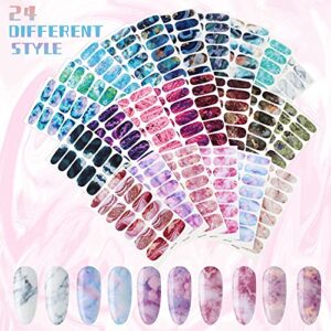 336 Pieces 24 Sheets Full Wrap Nail Polish Stickers Nail Strips Self-Adhesive Gel Nail Strips Art Decals with Nail File for Home Women Girls DIY Nail Decorations (Cool Style)