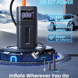 RYSEAB Tire Inflator Portable Air Compressor for Car Tire, [Cordless & Strong Power] Air Pump for Car Tire with 6000mAh Battery [Fast inflate 150PSI] Tire Pump with LED Light for Car Bike Motor Ball…