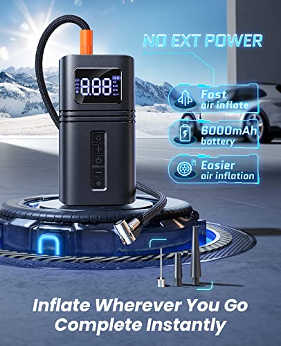 RYSEAB Tire Inflator Portable Air Compressor for Car Tire, [Cordless & Strong Power] Air Pump for Car Tire with 6000mAh Battery [Fast inflate 150PSI] Tire Pump with LED Light for Car Bike Motor Ball…