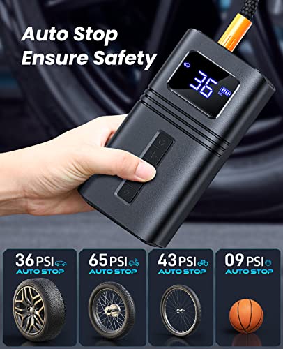 RYSEAB Tire Inflator Portable Air Compressor for Car Tire, [Cordless & Strong Power] Air Pump for Car Tire with 6000mAh Battery [Fast inflate 150PSI] Tire Pump with LED Light for Car Bike Motor Ball…