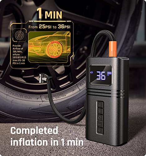 RYSEAB Tire Inflator Portable Air Compressor for Car Tire, [Cordless & Strong Power] Air Pump for Car Tire with 6000mAh Battery [Fast inflate 150PSI] Tire Pump with LED Light for Car Bike Motor Ball…