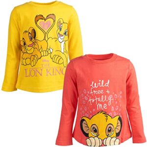 disney lion king simba nala toddler girls 2 pack long sleeve graphic t-shirts yellow/pink 4t