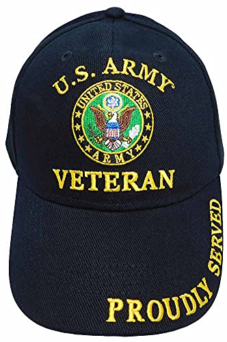 United States U.S. Army Veteran Proudly Served Black 100% Cotton Adjustable Embroidered Cap Hat CP00114