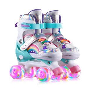 ernan roller skates,4 size adjustable toddler roller skates with light up wheels for for kids girls & boys (medium(13c-3y us), new pink)