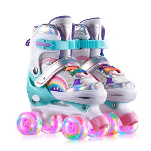 ERNAN Roller Skates,4 Size Adjustable Toddler Roller Skates with Light up Wheels for for Kids Girls & Boys (Medium(13C-3Y US), New Pink)