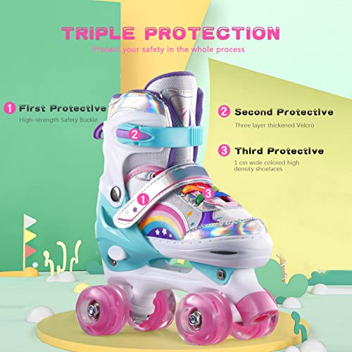 ERNAN Roller Skates,4 Size Adjustable Toddler Roller Skates with Light up Wheels for for Kids Girls & Boys (Medium(13C-3Y US), New Pink)