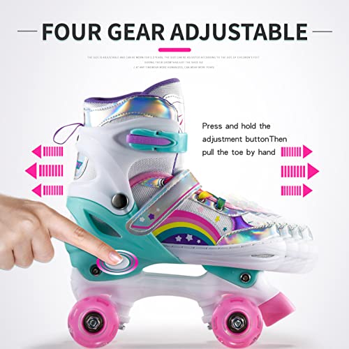 ERNAN Roller Skates,4 Size Adjustable Toddler Roller Skates with Light up Wheels for for Kids Girls & Boys (Medium(13C-3Y US), New Pink)