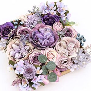 HIMIFOLO Artificial Flowers Austin Roses 25pcs Silk Fake Flowers for DIY Wedding Bouquets Combo Gradual Change Centerpieces Arrangements Party Bridal Baby Shower Home Decorations (Purple)