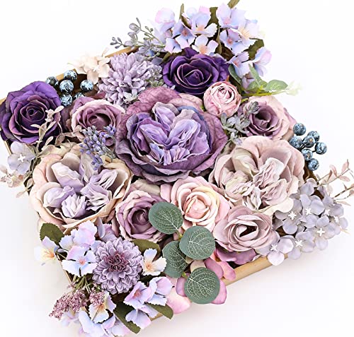 HIMIFOLO Artificial Flowers Austin Roses 25pcs Silk Fake Flowers for DIY Wedding Bouquets Combo Gradual Change Centerpieces Arrangements Party Bridal Baby Shower Home Decorations (Purple)