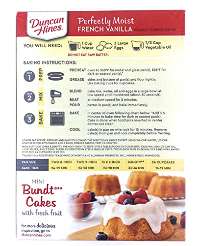 Duncan Hines French Vanilla Cake Mix - 2 Pack (15.25oz.each Box) With Miss J’s Handy Kitchen Measurements Conversion Chart for Refrigerator! Bundle of 3!