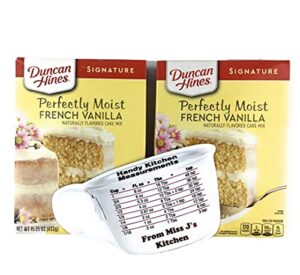 duncan hines french vanilla cake mix - 2 pack (15.25oz.each box) with miss j’s handy kitchen measurements conversion chart for refrigerator! bundle of 3!