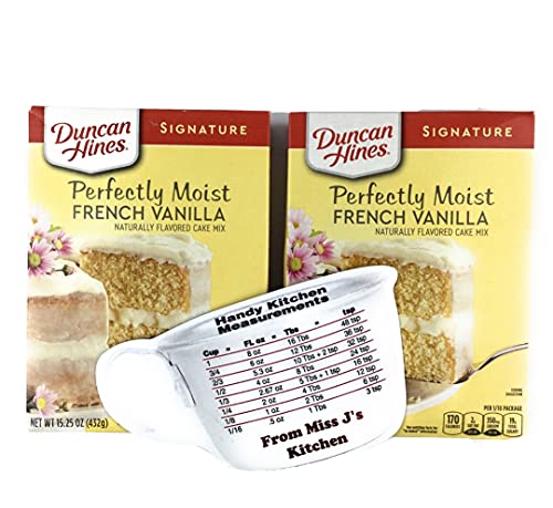 Duncan Hines French Vanilla Cake Mix - 2 Pack (15.25oz.each Box) With Miss J’s Handy Kitchen Measurements Conversion Chart for Refrigerator! Bundle of 3!