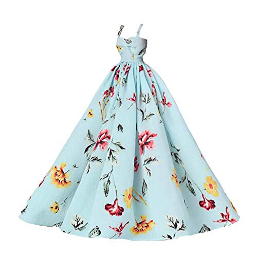 Panda Legends Blue Floral Doll Dress Handmade Evening Gown Casual Wear Doll Wedding Party Dress Doll Clothes for 23 inch Doll, for 1/3 dolls