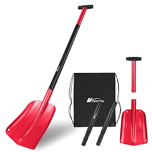 43" Aluminum Snow Shovel for Car Trunk Emergency, 4 Sections Collapsible Design Garden/Sport Utility Shovel Portable Snow Scoop Sand Mud Snow Removal Tool for Camping & Outdoor Activities (Red)