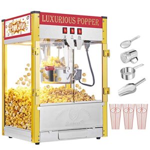 DDUPStore Commercial Popcorn Popper Machine Countertop Popcorn Maker with 8 Ounce Kettle, Popcorn Containers, Large Capacity Built-in Insulation Deck (Double Door,Red)