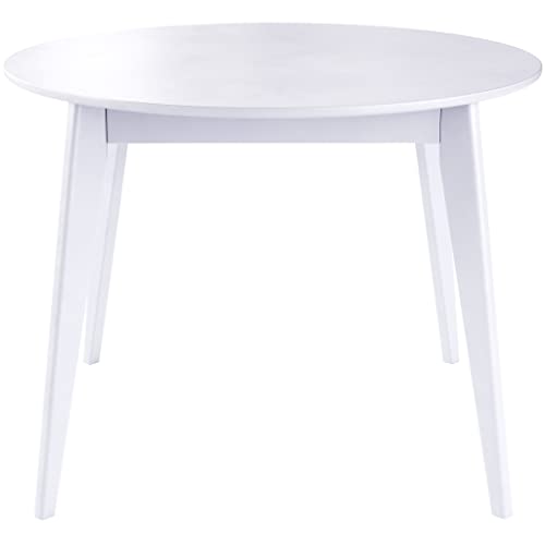 DAIVA CASA Orion Round Dining Table for 4 Person - Birch Solid Wood Kitchen & Dining Room Furniture - Mid Century Modern Scandinavian Style – White Kitchen Table 40 inch