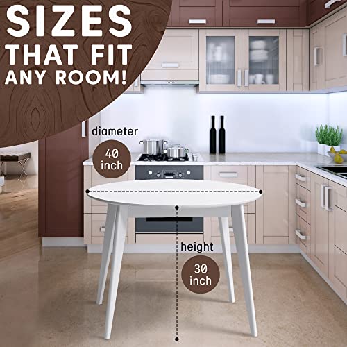 DAIVA CASA Orion Round Dining Table for 4 Person - Birch Solid Wood Kitchen & Dining Room Furniture - Mid Century Modern Scandinavian Style – White Kitchen Table 40 inch