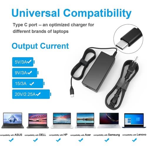 Universal 45W Type C USB C Chromebook Charger Laptop Replacement for Acer Chromebook Spin CP CB 311 315 11 13 15 713 715,Lenovo HP Samsung Google Asus Dell Chromebook Charger, Power Cord Adapter