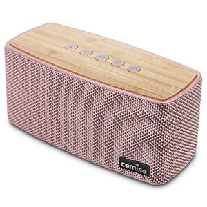 comiso bluetooth speakers, 20w loud wood home audio outdoor portable wireless speaker, subwoofer tweeters for super bass stereo sound bluetooth 5.0 handsfree 24h playtime (pink)