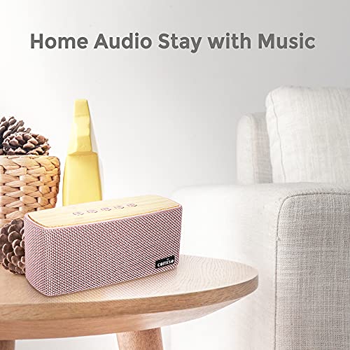 comiso Bluetooth Speakers, 20W Loud Wood Home Audio Outdoor Portable Wireless Speaker, Subwoofer Tweeters for Super Bass Stereo Sound Bluetooth 5.0 Handsfree 24H Playtime (Pink)