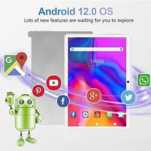 Tablet 10.1 inch Android 12 Tablet 2023 Latest Update Octa-Core Processor with 64GB Storage, Dual 13MP+5MP Camera, WiFi, Bluetooth, GPS, 512GB Expand Support, IPS Full HD Display (Silver)