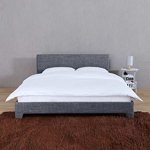 DECOMIL Wooden Bed Frame Covered with Woven Fabric, with Headboard, Natural and Solid, 3 Size, King Bed Frame