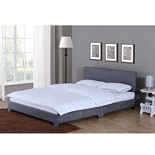 DECOMIL Wooden Bed Frame Covered with Woven Fabric, with Headboard, Natural and Solid, 3 Size, King Bed Frame