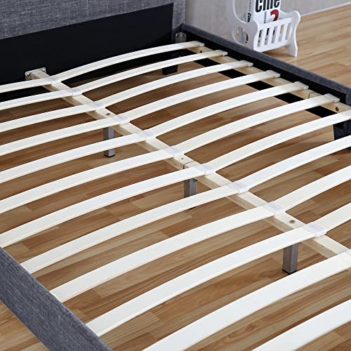 DECOMIL Wooden Bed Frame Covered with Woven Fabric, with Headboard, Natural and Solid, 3 Size, King Bed Frame