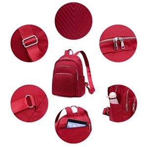 BMVMB Women Backpack Nylon Red Shoulder Bag Casual Lightweight Backpacks Rucksack Daypack for Women