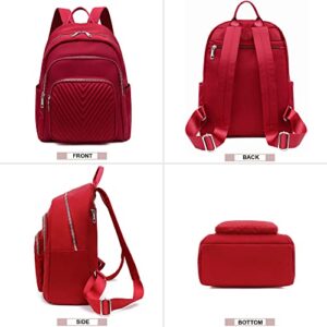 BMVMB Women Backpack Nylon Red Shoulder Bag Casual Lightweight Backpacks Rucksack Daypack for Women