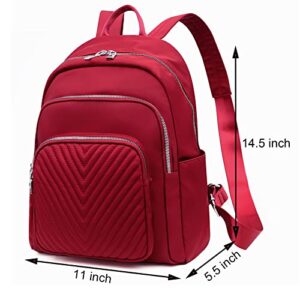 BMVMB Women Backpack Nylon Red Shoulder Bag Casual Lightweight Backpacks Rucksack Daypack for Women
