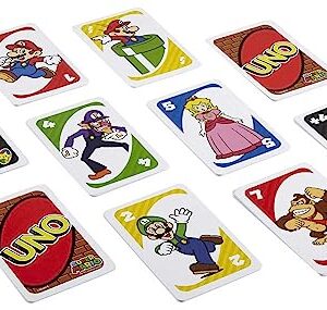 Mattel Games UNO Super Mario Card Game, Video Game Themed Travel Game in Collectible Storage Tin with Special Rule