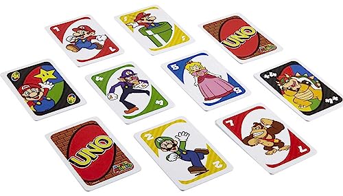 Mattel Games UNO Super Mario Card Game, Video Game Themed Travel Game in Collectible Storage Tin with Special Rule