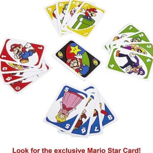 Mattel Games UNO Super Mario Card Game, Video Game Themed Travel Game in Collectible Storage Tin with Special Rule