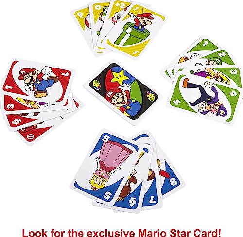 Mattel Games UNO Super Mario Card Game, Video Game Themed Travel Game in Collectible Storage Tin with Special Rule