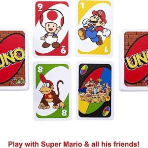 Mattel Games UNO Super Mario Card Game, Video Game Themed Travel Game in Collectible Storage Tin with Special Rule