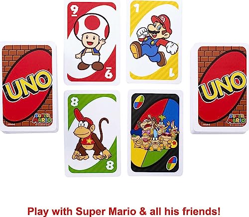 Mattel Games UNO Super Mario Card Game, Video Game Themed Travel Game in Collectible Storage Tin with Special Rule