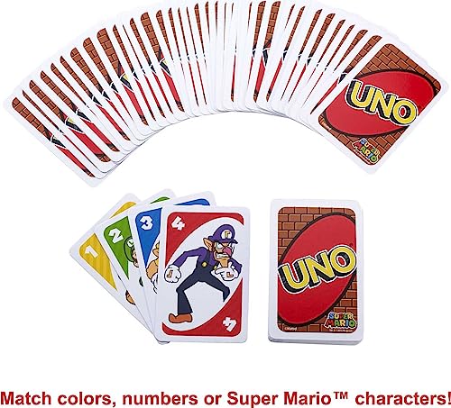 Mattel Games UNO Super Mario Card Game, Video Game Themed Travel Game in Collectible Storage Tin with Special Rule