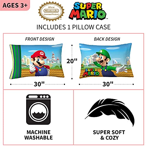 Franco Kids Bedding Super Soft Microfiber Reversible Pillowcase, 20 in x 30 in, Mario