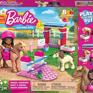 Mega Barbie Pets Horse Toy Building Set with Micro-Doll and Accessories, 1 Horse and 1 Pony, Easy-to-Build Horse Jumping Playset