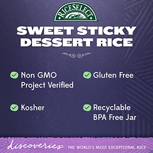 RiceSelect Discoveries Sweet Sticky Dessert Rice, Gluten-Free, Non-GMO, Vegan, 14.5-Ounce Jar, White