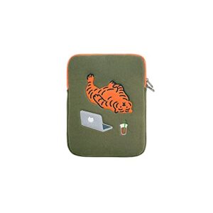 [muziktiger] 9.7~11-inch protective laptop/tablet sleeve & ipad pouch - compatible with ipad/ipad air series, polyester pouch with 2 double way & smooth zippers, lazy tiger