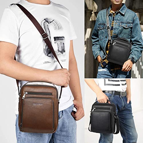 Hjkiopc Zipper Buckle Leather Messenger Bag Vintage Handle Bags for Men Ajustable Satchel Shoulder Bags Multifunction Casual Bag Temperament Fashion Handbag