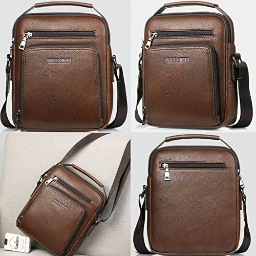 Hjkiopc Zipper Buckle Leather Messenger Bag Vintage Handle Bags for Men Ajustable Satchel Shoulder Bags Multifunction Casual Bag Temperament Fashion Handbag