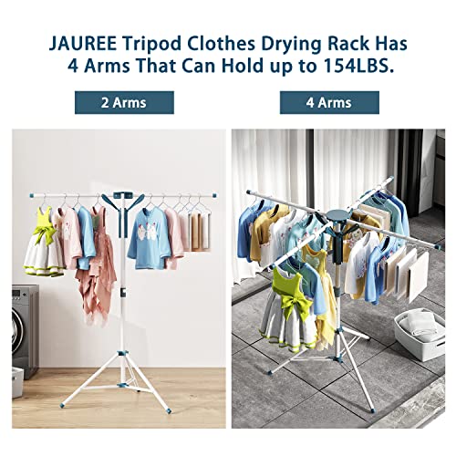 JAUREE Tripod Clothes Drying Rack Folding Indoor, Portable Drying Rack Clothing and Height-Adjustable, Space Saving Laundry Drying Rack with 20 Clips